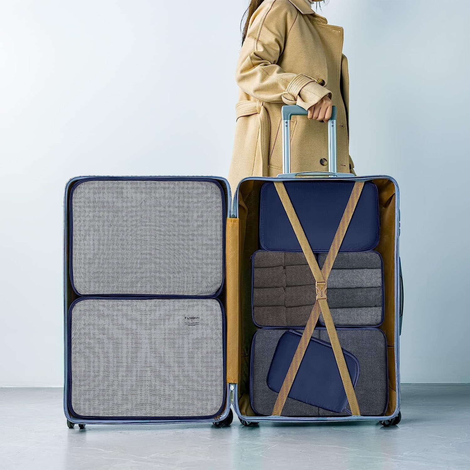 DIMJ Organizer Valigia Viaggio, Set di 8 Packing Cubes, Set da Viaggio  Accessori Utili Organizer per Valigie Kit Viaggio Adatto per Valigia Viaggi  in Famiglia, Azzurro : : Moda
