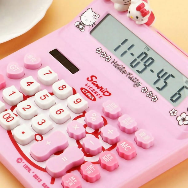 Linda Calculadora de Escritorio Lindo Estilo de Gato Calculadora portátil Solar estándar básica de 12 dígitos para Estudiantes Rosa