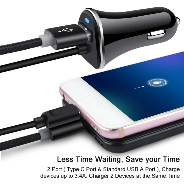 phone cigarette charger USB C Car Charger,FiveBox 3.4a Fast Charging Car Charger Adapter with 3ft Type C Cable Car Phone Charger USB C Cable Type C Car Charger Cigarette