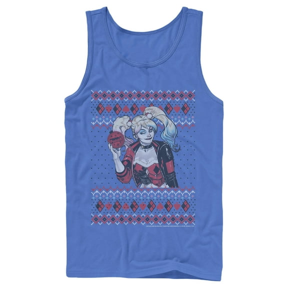 Men's Batman Ugly Christmas Harley Quinn Tank Top Royal Blue Small