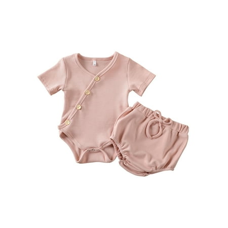 

Musuos Baby Girl Boy Romper Button Kimono Bodysuit Shorts Pants Two Piece Pajamas Set