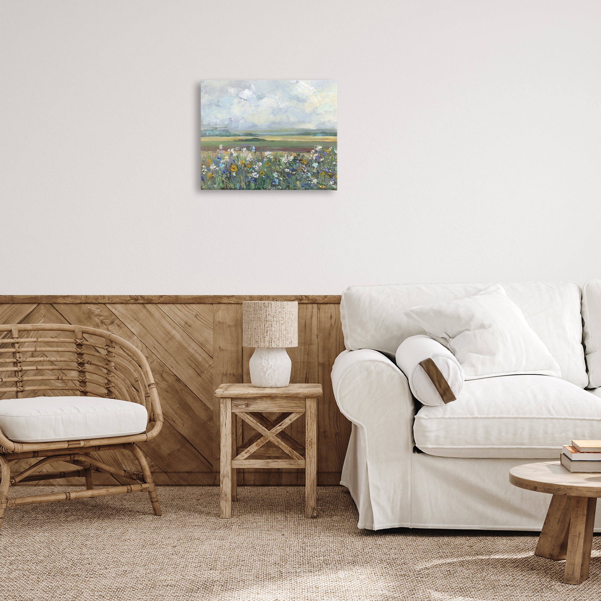 Stupell Industries County Meadow Clouds Overhead Landscape & Nature Painting Wrapped Canvas Canvas Art Print Wall Art, 20 x 16
