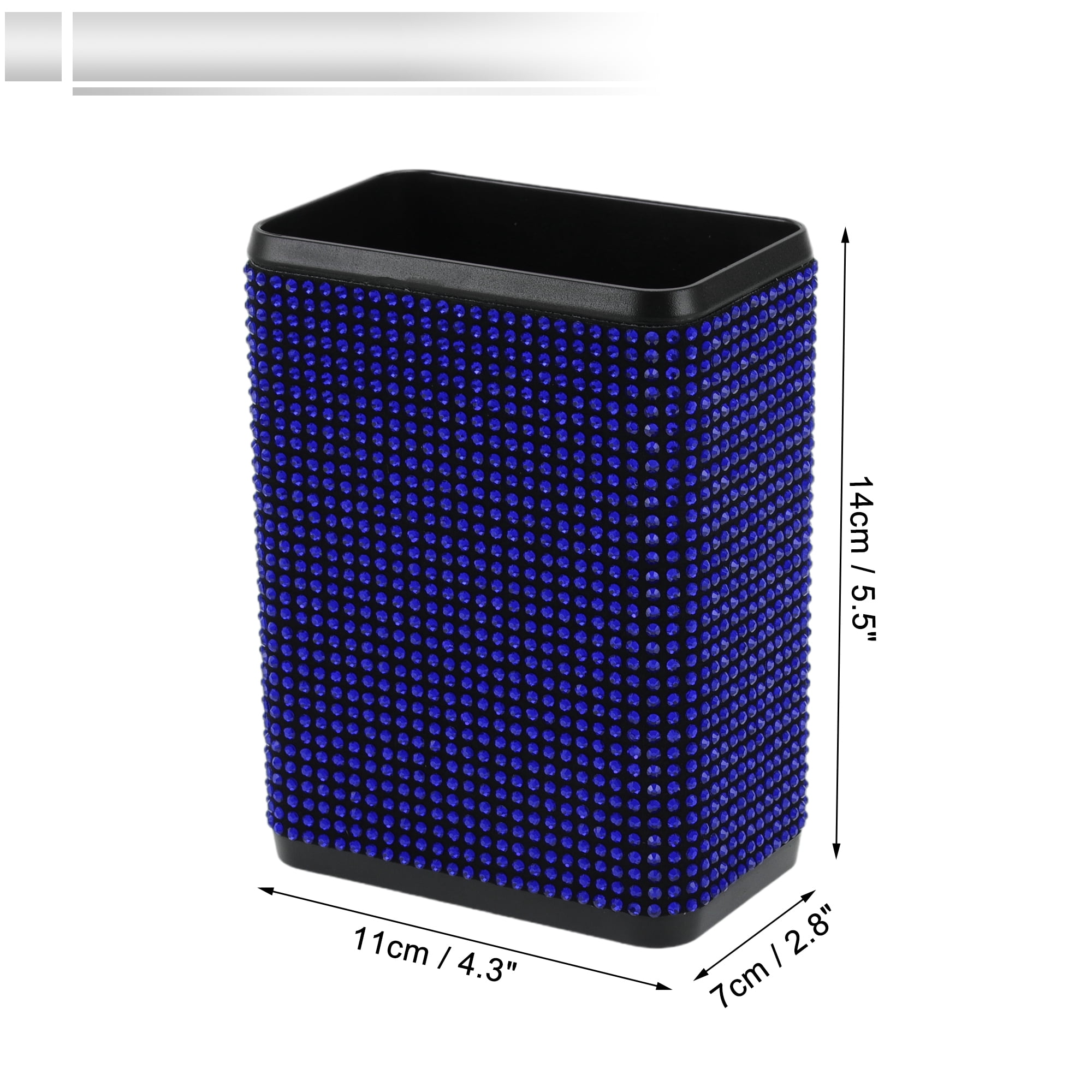 Unique Bargains Universal Car Trash Can 4.3x2.8x5.5in Plastic Rhinestone Blue