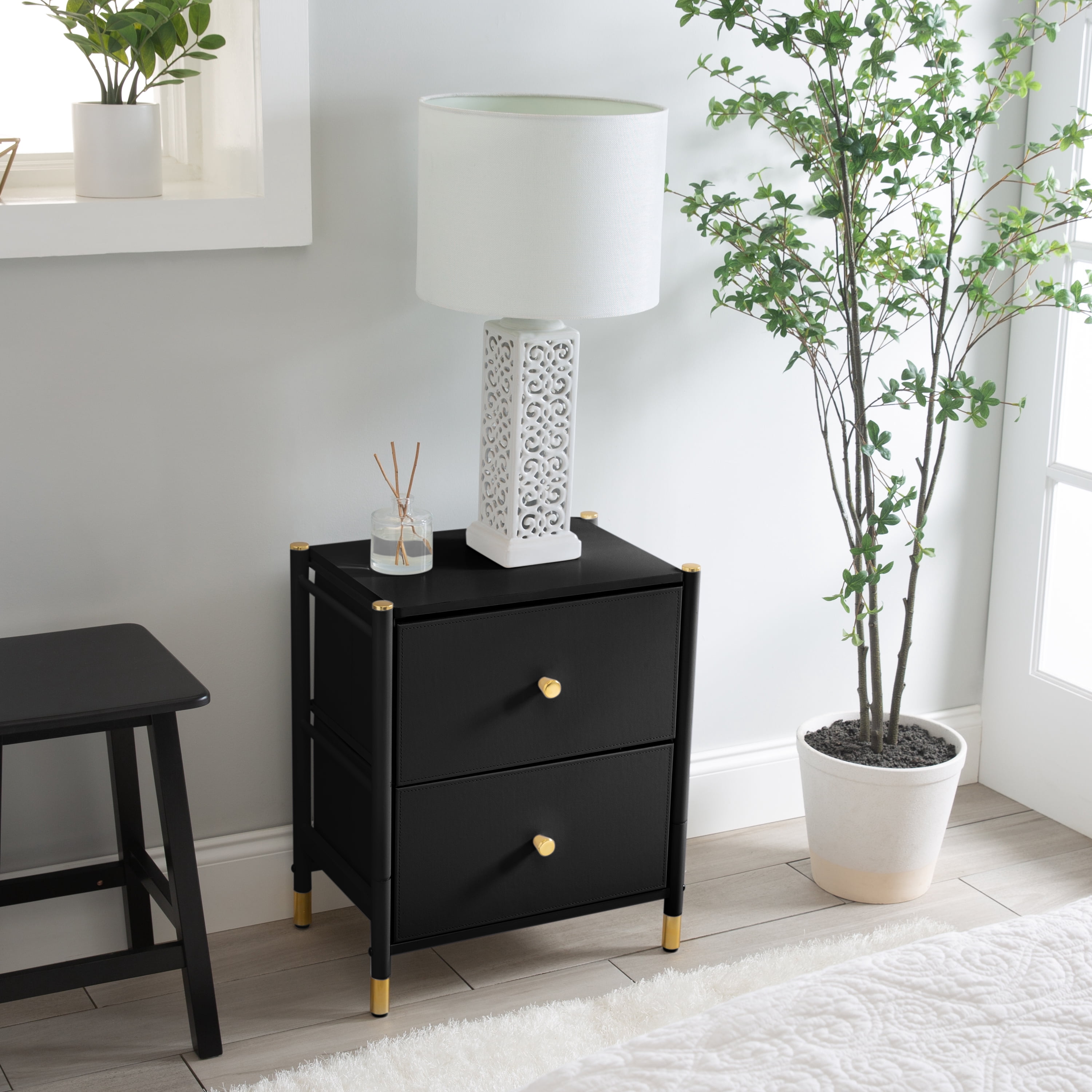 Simplify 2 Drawer Luxury Nightstand in Black