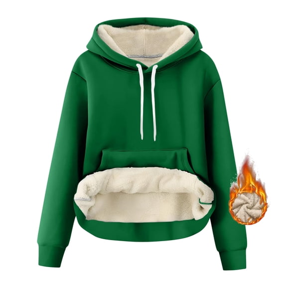 Stamzod Fleece Pullover Women Hoodie Casual Warm Long Sleeve Pullover Hoodies with Pocket Winter Clothing for Women Green B XL