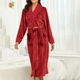 thumbnail image 3 of Womens Fleece Warm Lounge Robe Cozy Winter Long Bathrobe with Pockets Casual Unisex Loungewear Long Sleeve Flannel Bath Robes, 3 of 8