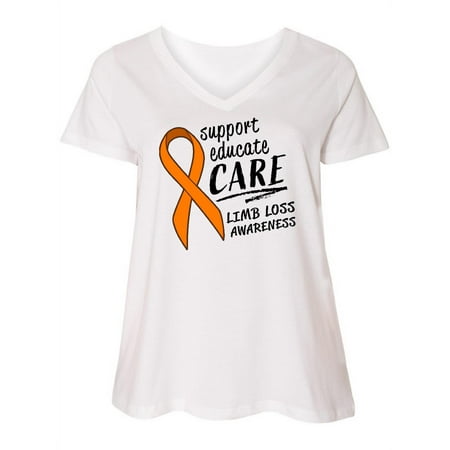

Inktastic Support Educate Care Limb Loss Awareness- Orange Ribbon Women s Plus Size V-Neck