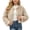 Beige, variant on Girls Crew Neck Cropped Faux Fur Jacket Open‑Front Long Sleeve Fluffy Short Outer Coat for Party Daily White