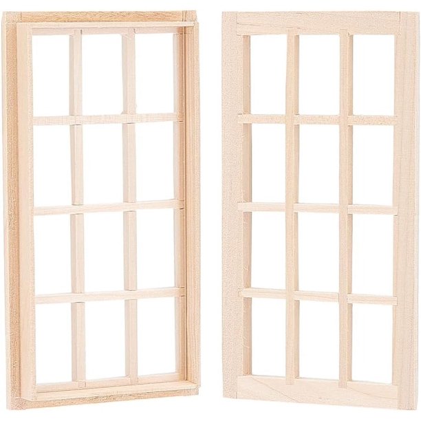 2 juegos de mini ventanas para manualidades, 13,2 x 7,1 x 1,3 cm (5,2 x 2,8 x 0,5 pulgadas), ventana en miniatura para muebles, marco de ventana de 12 paneles