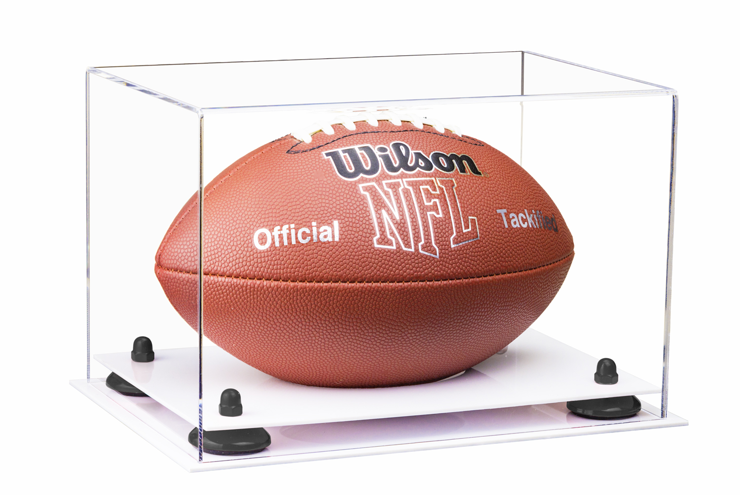 Deluxe Clear Acrylic Football Display Case with Black Risers and White