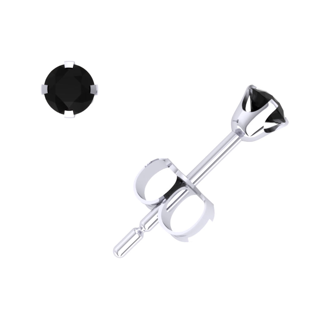 JEWELWESELL 0.25Ct Round Black Diamond Solitaire Stud Earrings 14k White Gold Prong Setting A Quality