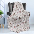thumbnail image 4 of Paris Soft Flannel Fleece Throw Blanket, Pattern with Bikes Mannequin Eiffel Tower Hearts Doodle Style Design, Cozy Plush for Indoor and Outdoor Use, 50" x 70", Baby Blue Brown and Pink, by Ambesonne, 4 of 5
