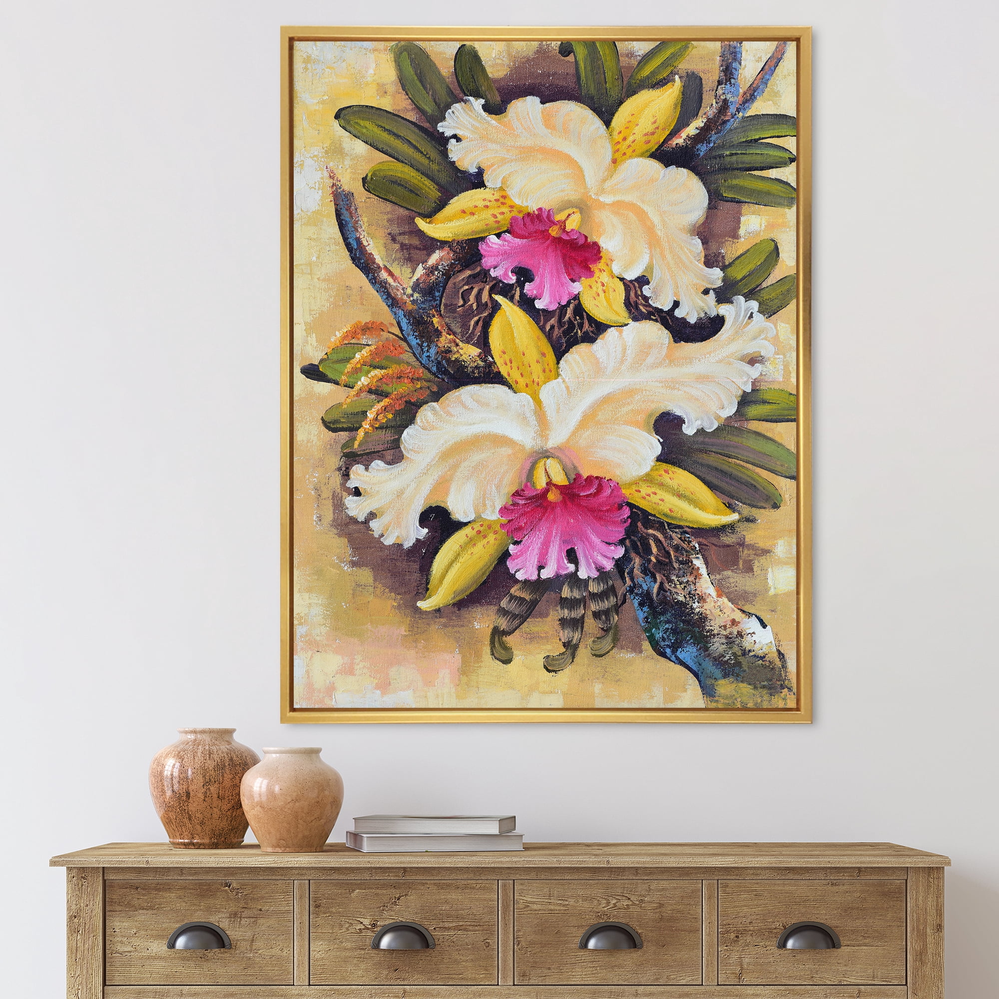 Designart 'Ancient Forest Orchids II' Traditional Framed Canvas Wall Art Print