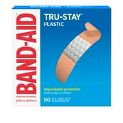 Band-Aid Brand Tru-Stay Plastic Adhesive Bandages, All One Size, 60 Count