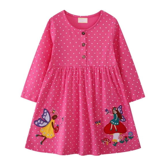 Little Girls Dresses Embroidered Patchwork Princess European Style Crewneck Long Sleeve Dress Size 6-7T