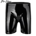 thumbnail image 2 of Black Mens Sexy Fashion Shiny Patent Leather Open Penis Hole Long Leg Boxer Short Panties For Lingerie Night Bedtime SurpriseXL Gong Bohan LED, 2 of 2