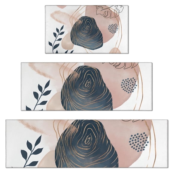 Blue Boho Abstract and Plant Pattern Kitchen Rugs Sets Of 3,Kitchen Runner Rugs Non Skid Washable,Decorative Kitchen Floor Mats for Kitchen,Sink,Laundry,17"x30" 17"x47" 17"x59"