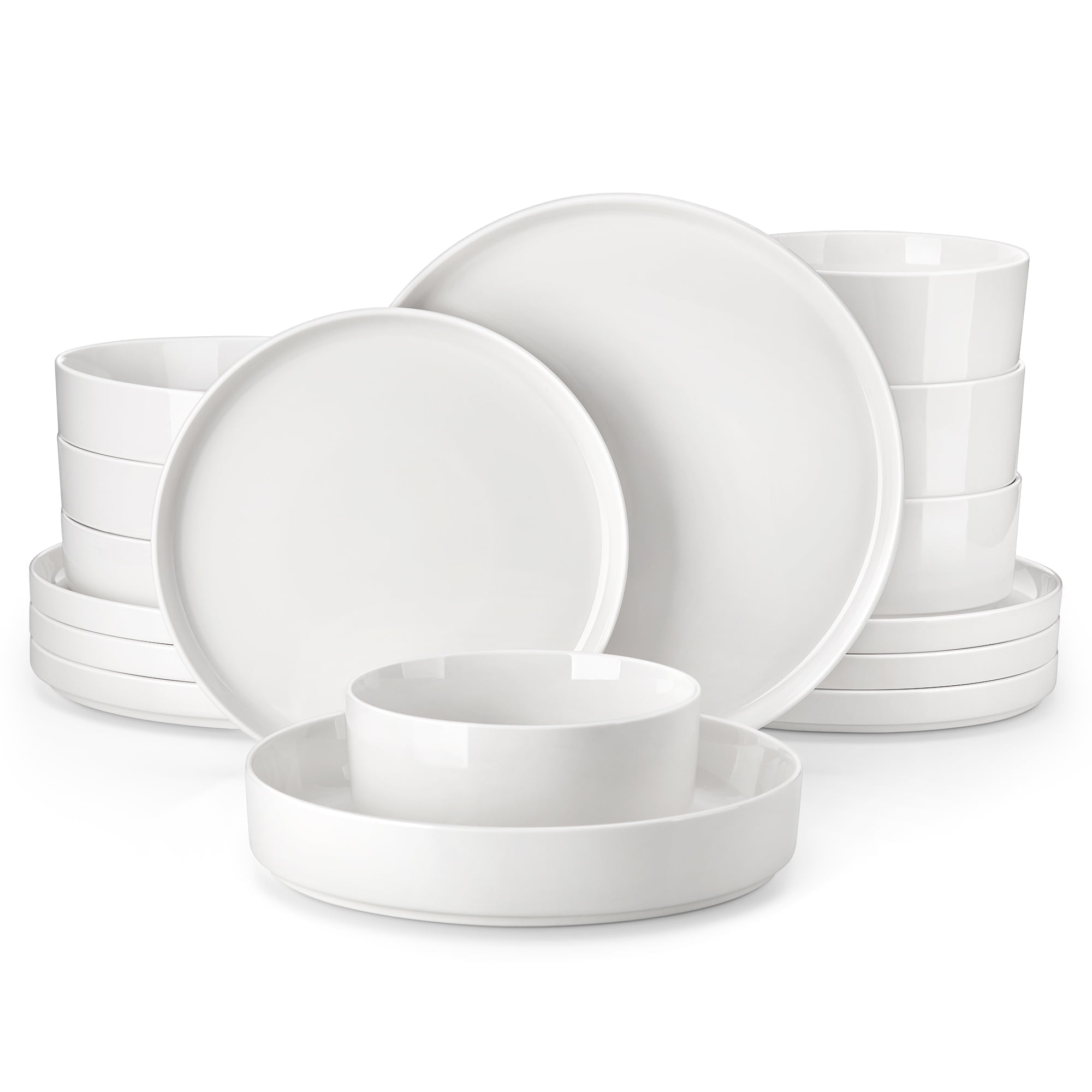 Vancasso 16pcs Ceramic Dinnerware Sets, Poreclain Plates w/Bowls, Service for 4, Oven & Dishwasher Safe, White