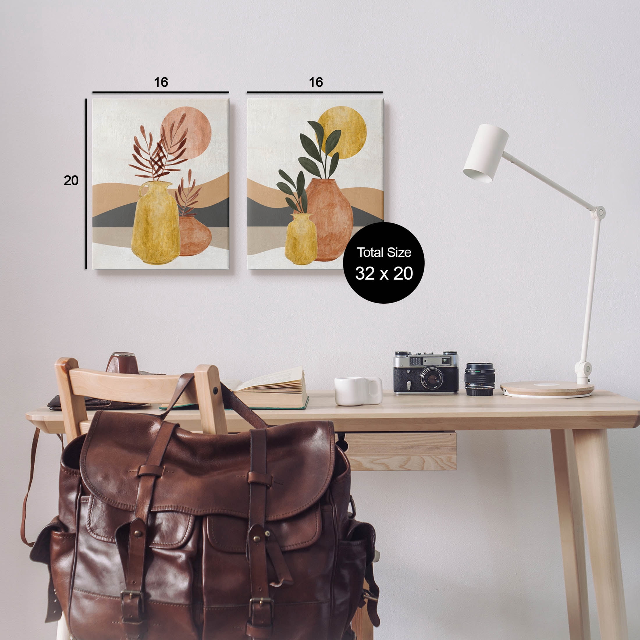 Boho Botanical Sprigs Landscape Botanical & Floral Graphic Art Gallery Wrapped Canvas Print Wall Art, Set of 2