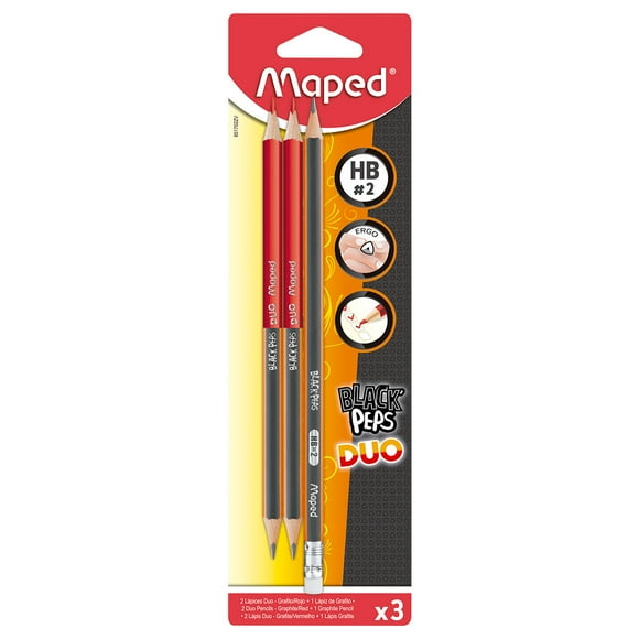 Lapices Maped Duo Grafito - Rojo + 1 grafito Blackpeps 3 piezas
