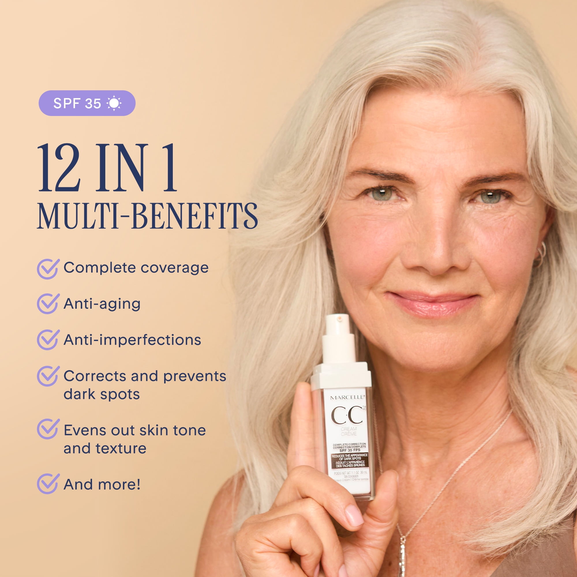 Marcelle CC Cream SPF 35, 30 mL, The multitasking cream for a perfect glow.