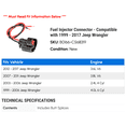 thumbnail image 2 of Fuel Injector Connector - Compatible with 1999 - 2017 Jeep Wrangler 2000 2001 2002 2003 2004 2005 2006 2007 2008 2009 2010 2011 2012 2013 2014 2015 2016, 2 of 2
