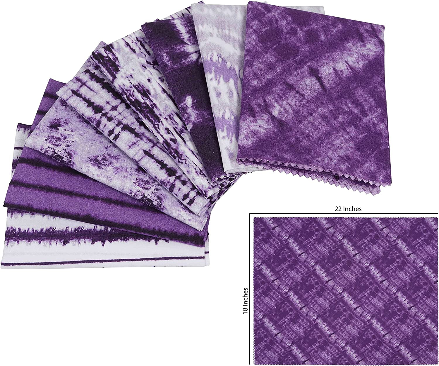 Soimoi 8 Pc Fat Quarter Bundle -Tie & DyePrint 18"x 22"DIY Patchwork-100% CottonPre-Cut Quilting Fabric (Purple & White)