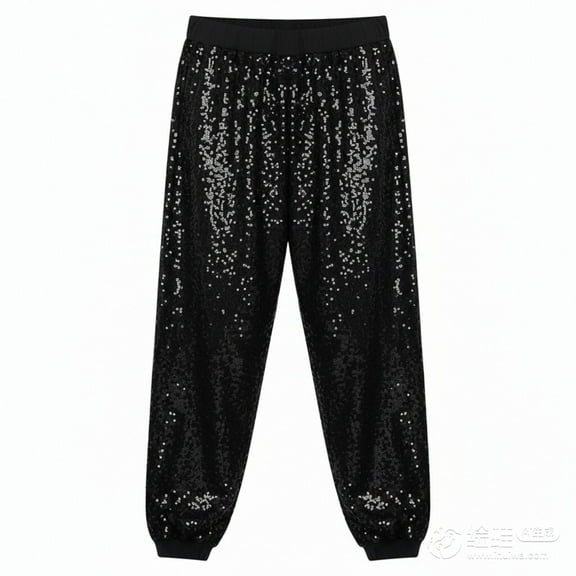 SonxaHe Toddler Girls' Pants Carnival Sequin Jogger Pants with Elastic Waist Glitter Dancewear Hop Party Trousers Black,Size 3-4 Y