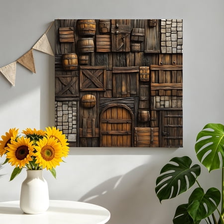 Vintage Brick Wall Canvas Wall Art Farmhouse Medieval Pictures Wall Decor Wooden Framed Artwork Art Prints for Living Room Hallway Bedroom Office 16 x16