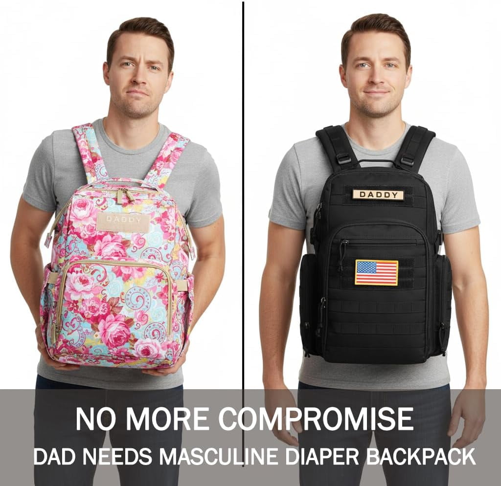 MIRACOL Diaper Bag Backpack for Dad: 40L XL Capacity Fits 1-3 Days Trip - Military Style with Daddy Patch for Active Dads - Ideal Gift for New Fathers & Husbands
