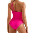 thumbnail image 3 of Womens Ruched One Shoulder Swimsuits Spaghetti Strap One Piece Bathing Suits Slimming Beach Hot Pink, XL, 3 of 4