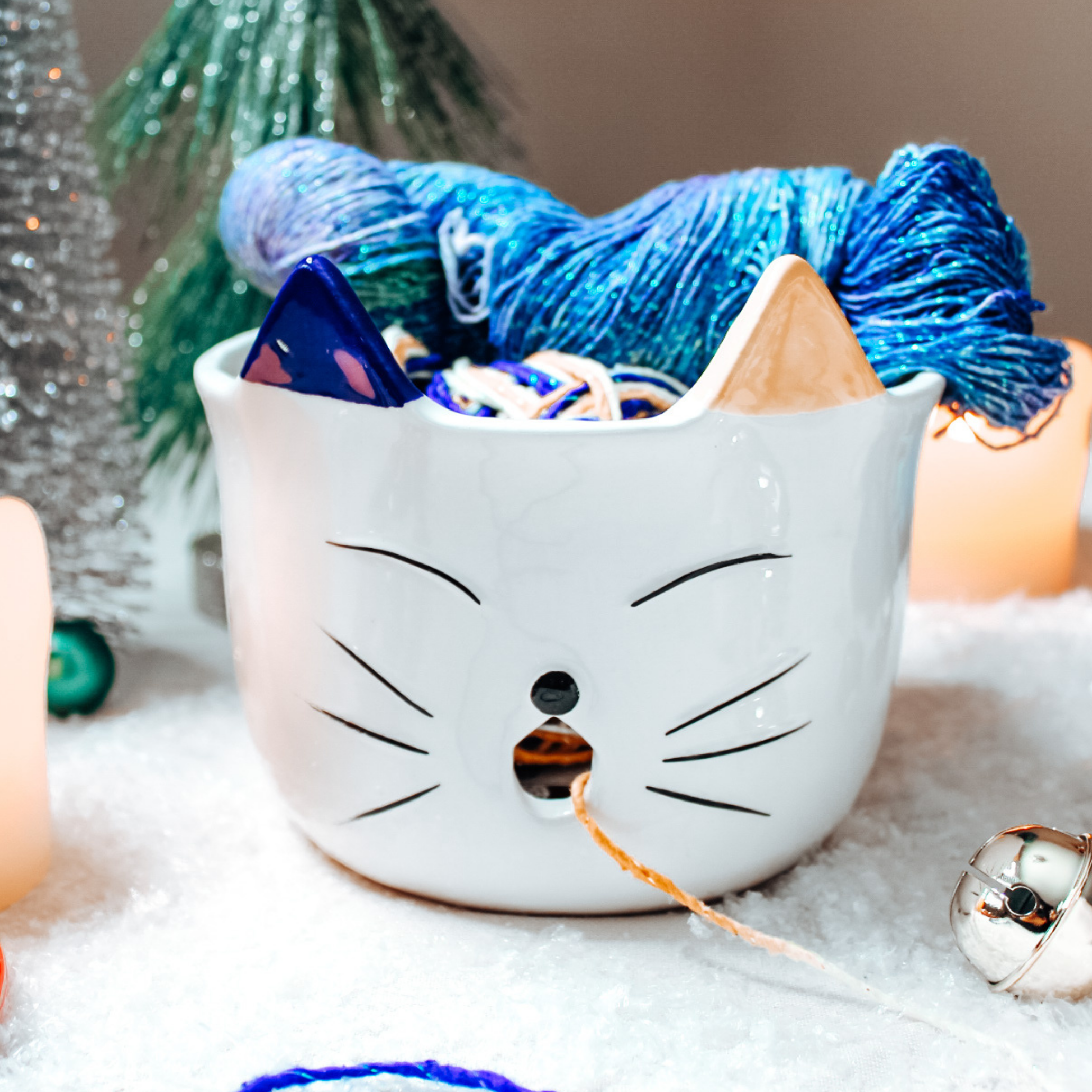 Matte White Ceramic Cat Yarn Bowl Perfect Gift for Knitters!