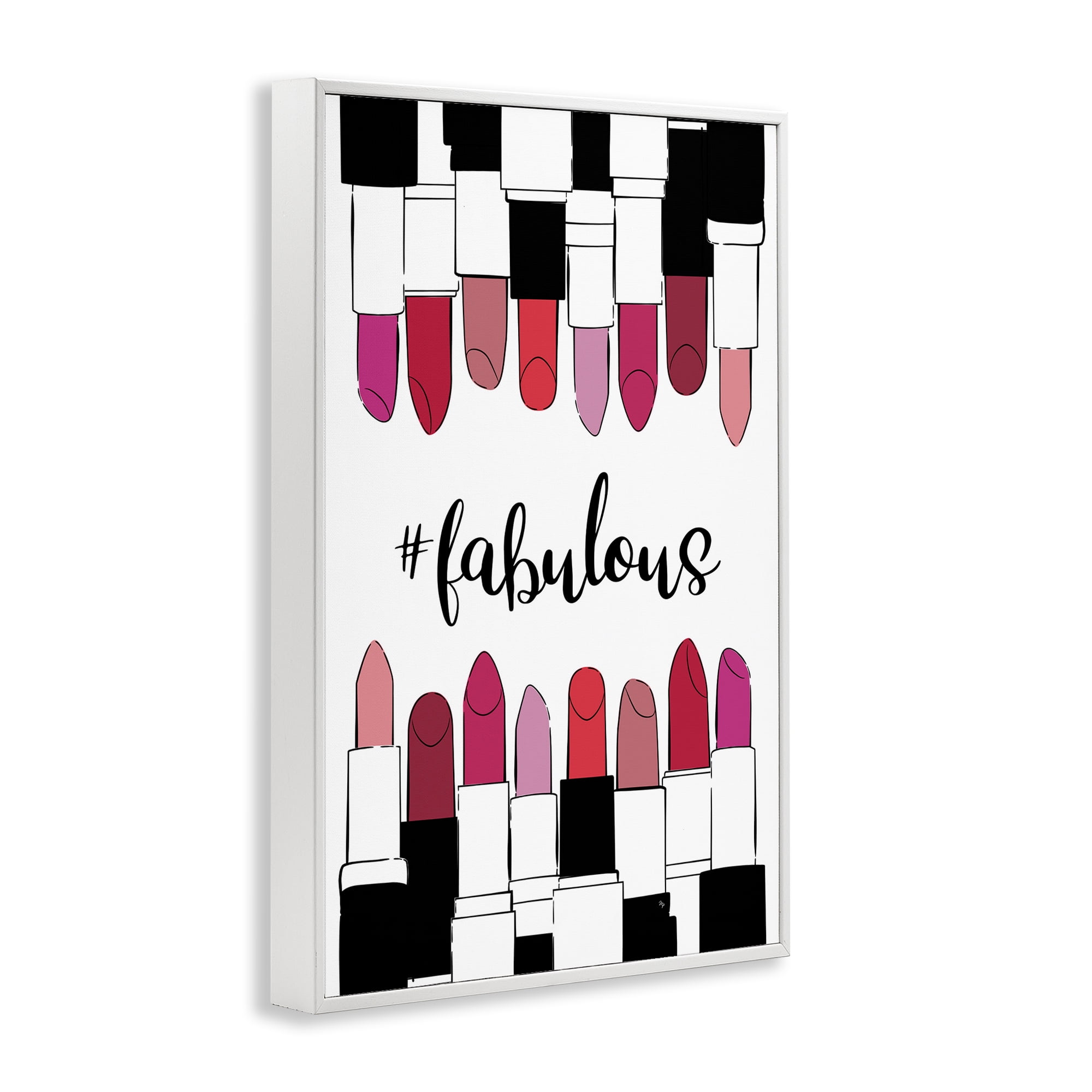 Stupell Industries Hashtag Fabulous Lipstick Beauty & Fashion Painting White Framed Art Print Wall Art, 20 x 30