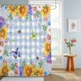 thumbnail image 4 of Shower Curtain Sunflower Daisy Butterfly Bee Shower Curtains for Bathroom Decor, Waterproof Polyester Shower Curtain Set with Hooks, Small Stall Size 36" x 72" Spring Floral Blue Plaid, 4 of 9