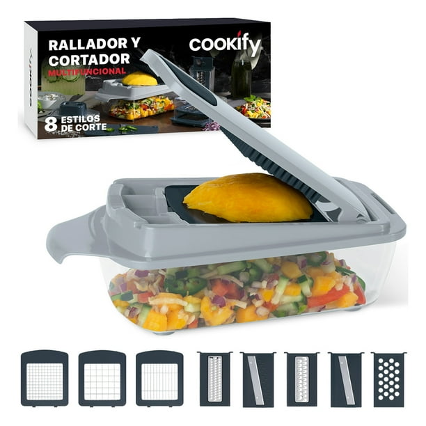 Rallador con 8 cuchillas de Acero Inoxidable Cookify Cortador, Rebanador y Picador de Verdura, Mandolina Multifuncional