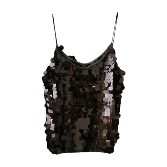Afdoent Tank Tops For Women Sexy V Neck Fish Scale Sequined Tank Top Shiny Spaghetti Strap Vest For Women 2025 Trendy Outfits