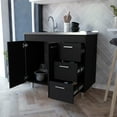thumbnail image 5 of Izzovium Black 2-Door 3-Drawer Kitchen Cabinet, 35.4" H x 39.3" W x 20.6" D, Melamine Base Storage with Faucet Hole & Spacious Compartments, 5 of 6