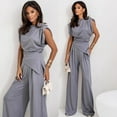 thumbnail image 3 of ZenCart Women Fashion Two Piece Outfit Off Shoulder Irregular Top Wide Leg Pants Casual Loose Suit Breathable Wrinkle-Free Office Wear Suit Set for Various Occasions, 3 of 8