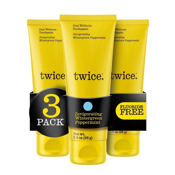 Twice Oral Wellness Toothpaste with Fluoride – Natural Anticavity, Sensitivity Relief, Whitening & Fresh Breath, Wintergreen Peppermint, 3.4 oz, 3 Pack