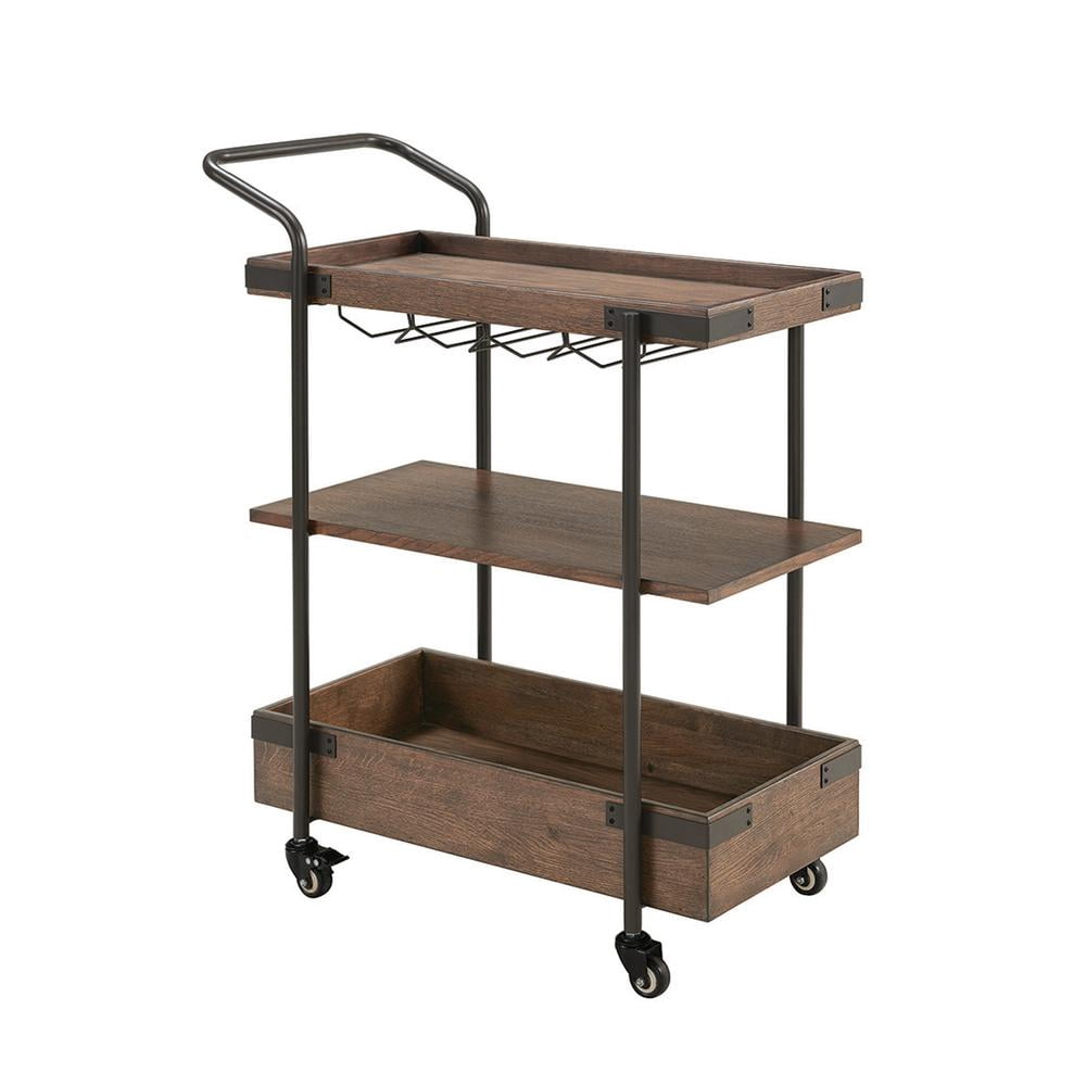 Alaterre Kyra 32"L Oak and Metal Bar Cart