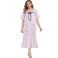 thumbnail image 2 of Women's Plus Size Nightgown Long Sleepshirts Short Sleeve Square Neck Ruffle Hem Floral House Dress Casual Loose Sleepwear, Pink 2XL, 2 of 9