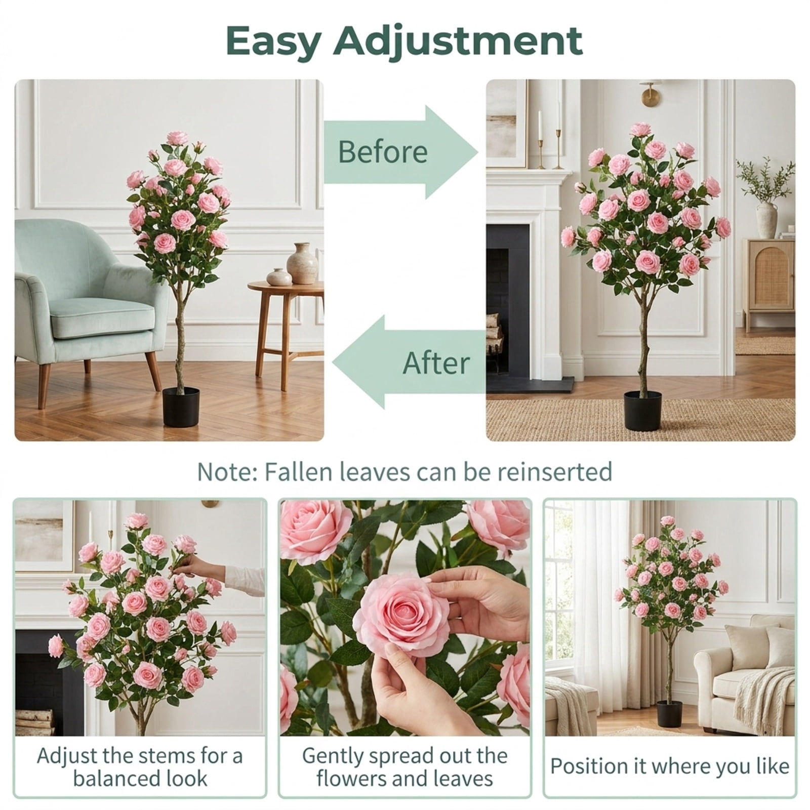 Vebreda Artificial Plant Decor, Set of 2 39.5" Artificial Camellia Tree with Orange Blossoms in Cement Pot for Decoration, Selected Materials