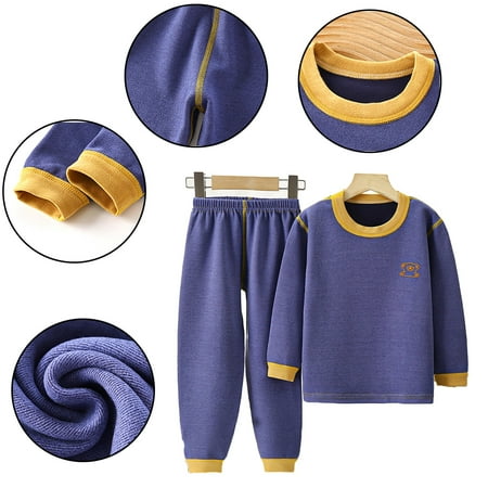 

WOLLED Boys Girls Long Sleeve Bottoming Shirt Outfit Toddler Fall Coat and Fall Pants Set 3-15Y Youth Kids Round neck Underwear+stretch Pants Sleepwear Set