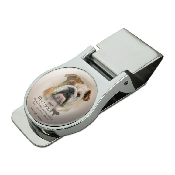 Bulldog Dog Breed Satin Chrome Plated Metal Money Clip