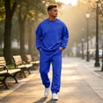 thumbnail image 3 of Dwellite Men’s 2 Piece Sweatsuit Set 2026 Crewneck Sweatshirt and Joggers Sets Casual Athletic Workout Lounge Outfit with Pockets Blue 3XL, 3 of 7