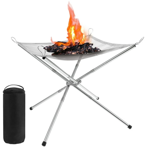 LINFANG Stainless Steel Portable Fire Pit Outdoor Fire Pit with Carrying Bag Enduring Collapsible Mesh Fireplace for Camping
