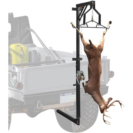 Truck 2 Hitch Game Hunting Hoist 600LB Big Game Hunting Deer Hoist Include Gambrels Winch for Skinning Or Cleaning Game Winch Lift Gambrel Set 360 Degree Swivel Hitch Mounted