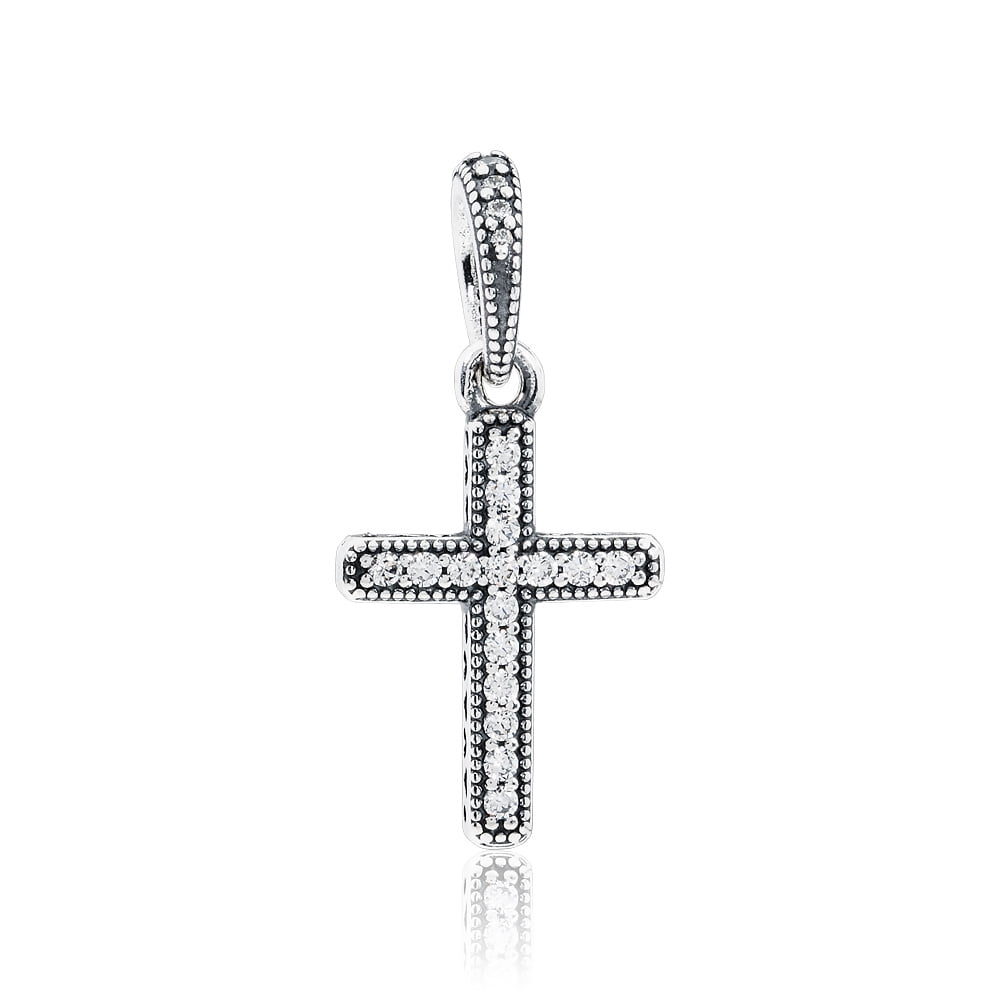 Pandora Sparkling Cross Pendant in Sterling Silver with Clear Cubic ...
