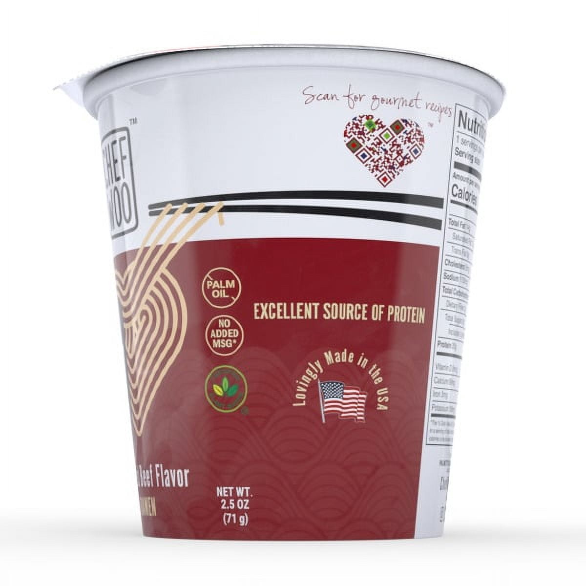 Chef Woo Braised Beef Ramen Cup Noodle 20g Protein 2.5 oz (Pack of 8)