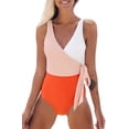 thumbnail image 1 of Women's One Piece Swimsuit Wrap Color Block Tie Side Bathing Suit, 1 of 5